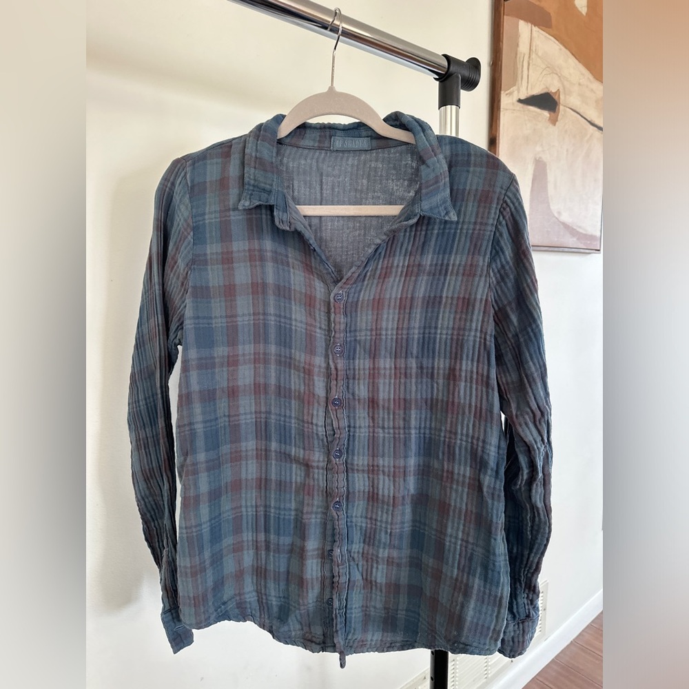 CP Shades Joss Double Cotton Shirt Size: S Blue Green